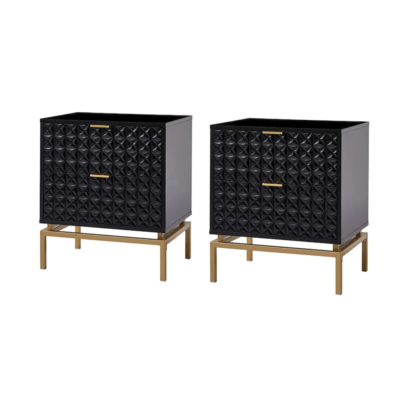 Volkard 25 Mid-century 2-Drawer Storage Nightstand with 2 Drawers Set of 2 by HULALA HOME
