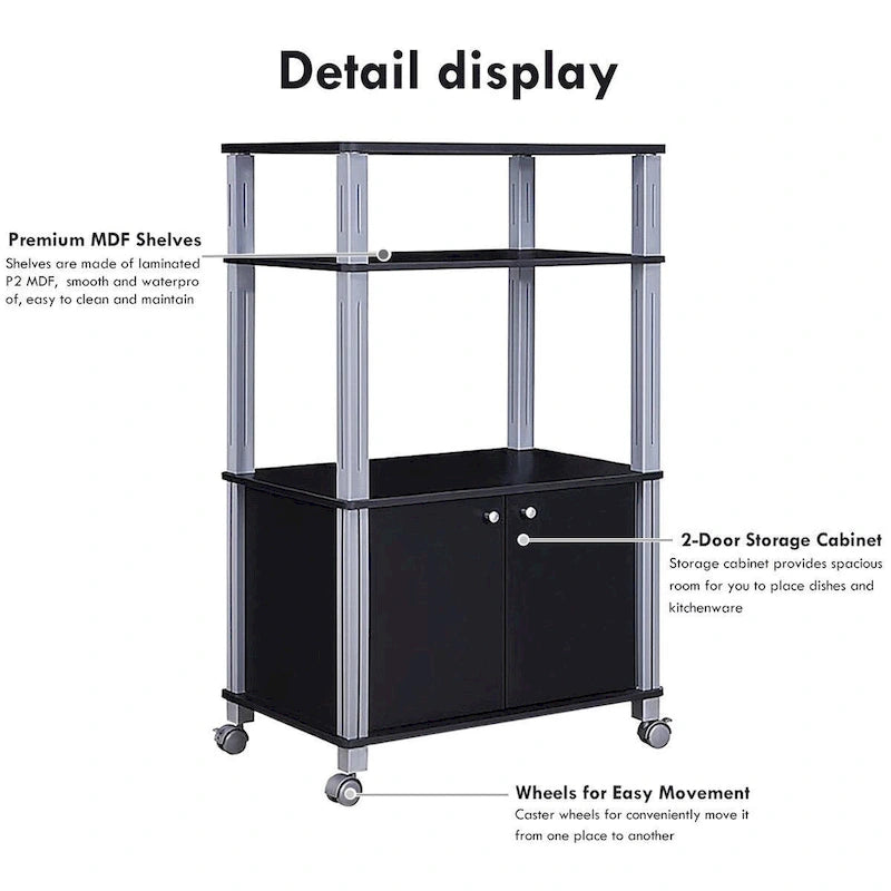 Carrello portaoggetti con ruote e supporto per microonde - 23.5 x 15.5 x 38.5 (L x W x H)