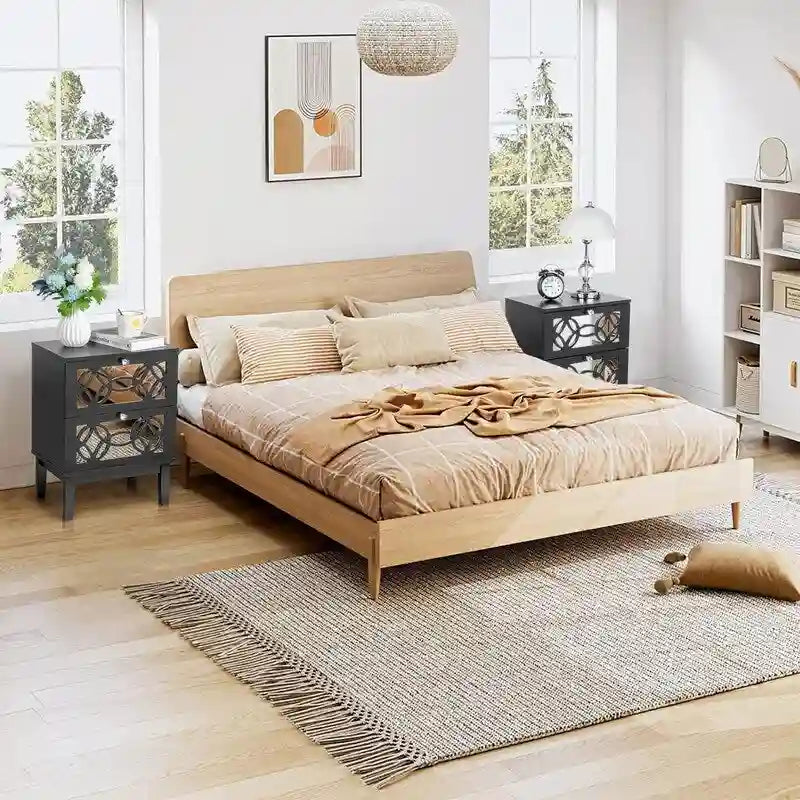 Comodino in stile nordico con due cassetti, set da 2