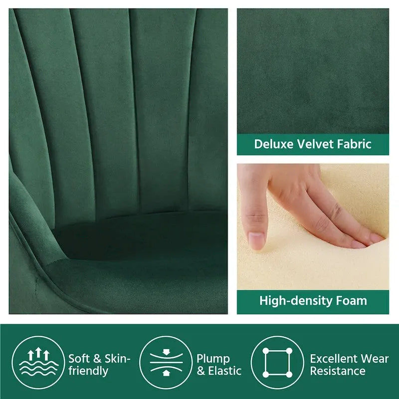Poltroncina d'accento moderna in velluto con schienale curvo plissettato, ideale per il soggiorno