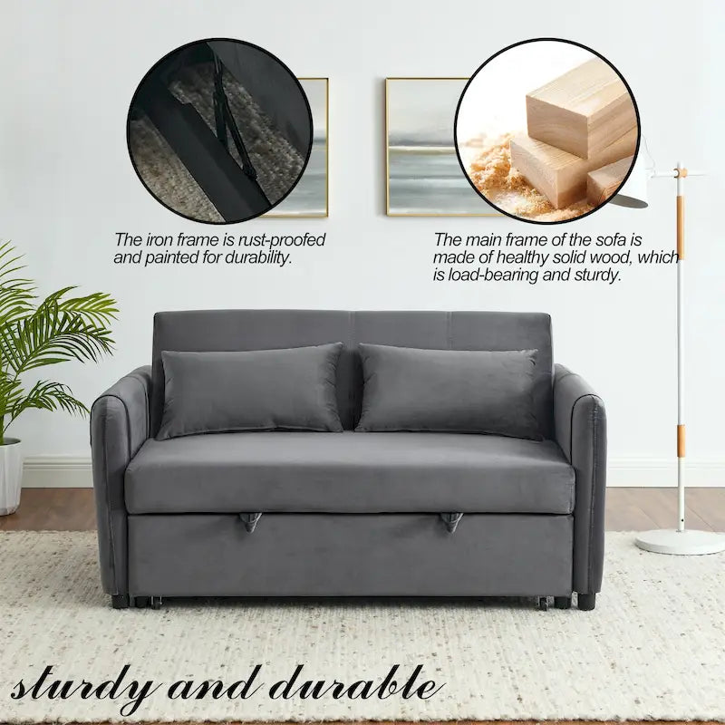 Wszechstronna aksamitna dwuosobowa sofa 3 w 1 z wysuwanym łóżkiem