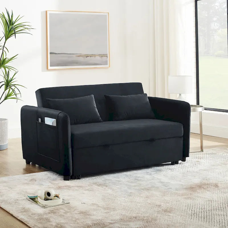 Wszechstronna aksamitna dwuosobowa sofa 3 w 1 z wysuwanym łóżkiem