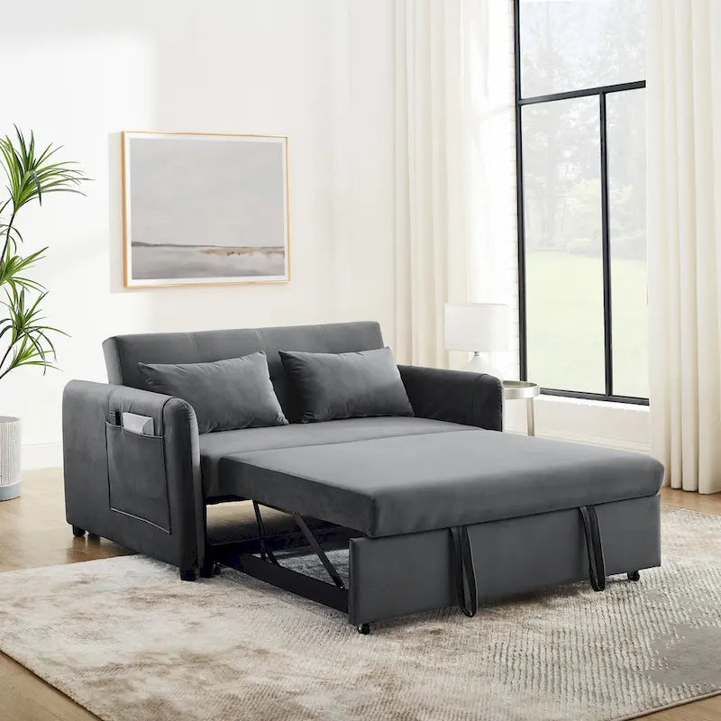 Wszechstronna aksamitna dwuosobowa sofa 3 w 1 z wysuwanym łóżkiem