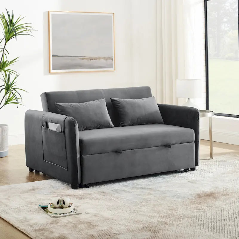 Wszechstronna aksamitna dwuosobowa sofa 3 w 1 z wysuwanym łóżkiem
