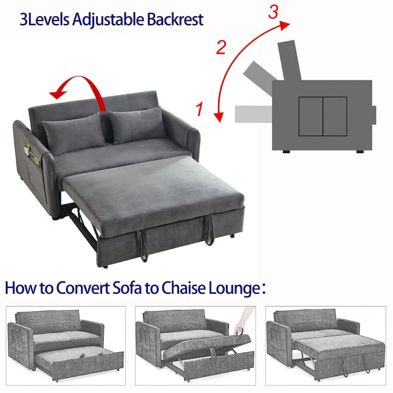 Divano letto matrimoniale in velluto versatile 3 in 1