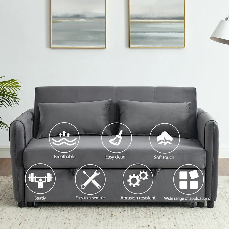 Divano letto matrimoniale in velluto versatile 3 in 1