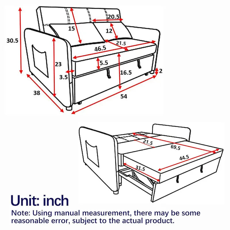 Divano letto matrimoniale in velluto versatile 3 in 1
