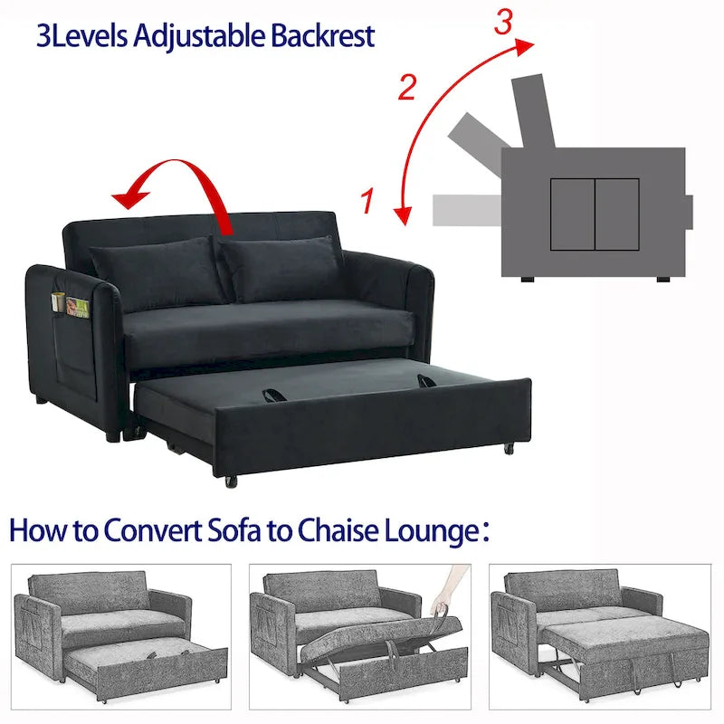 Divano letto matrimoniale in velluto versatile 3 in 1