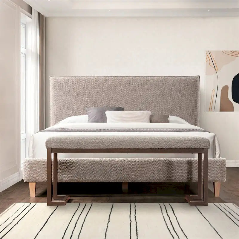Contemporary Design Bench with Boucle fabric