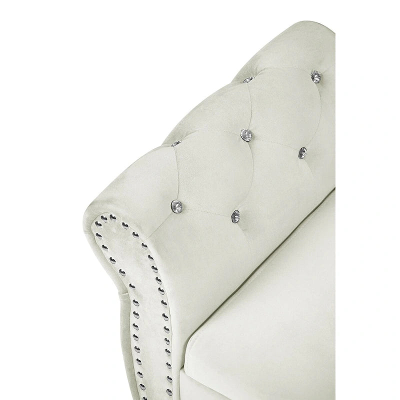 Panca da camera in velluto da 63.4 in. con gambe in legno massello e 1 cuscino, pouf contenitore con braccioli e fibbie di cristallo
