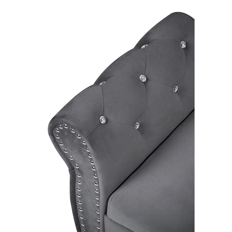Panca da camera in velluto da 63.4 in. con gambe in legno massello e 1 cuscino, pouf contenitore con braccioli e fibbie di cristallo
