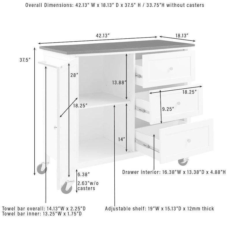 Isola/carrello da cucina con piano in legno - 18d x 42.13w x 37.5h