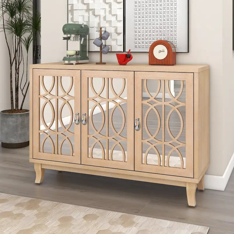 Sideboard with 3 Door Mirrored Buffet Cabinet