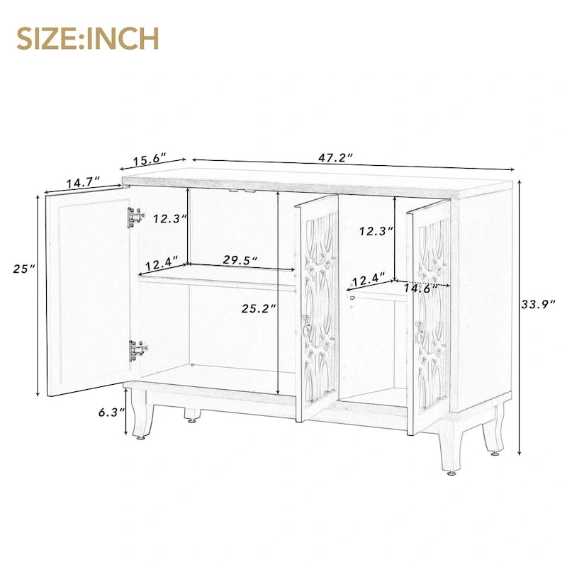 Credenza con mobile buffet a 3 ante a specchio