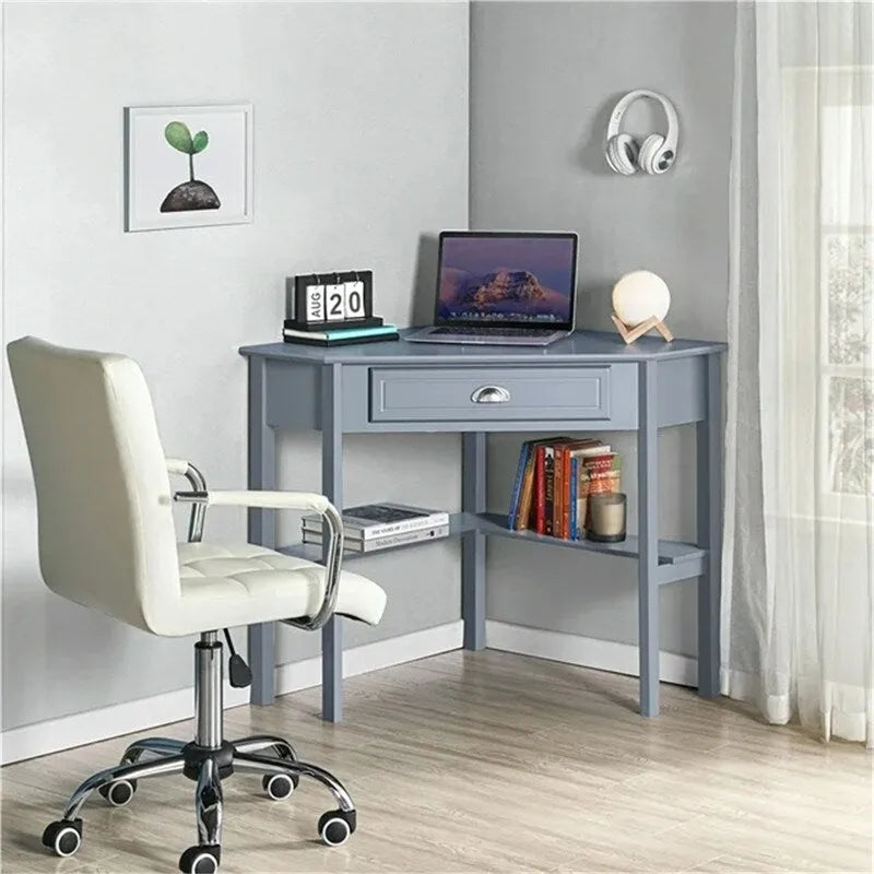Scrivania ad angolo con cassetto contenitore