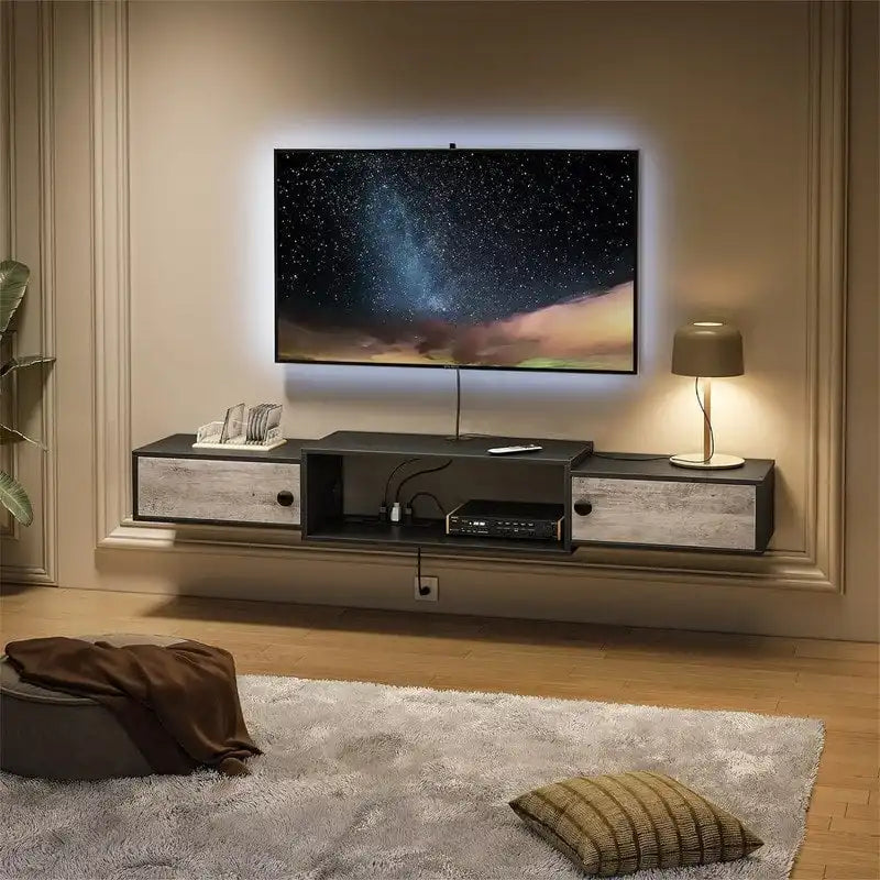 Mensola multimediale moderna da parete - 11.D x 55W x 7.9H