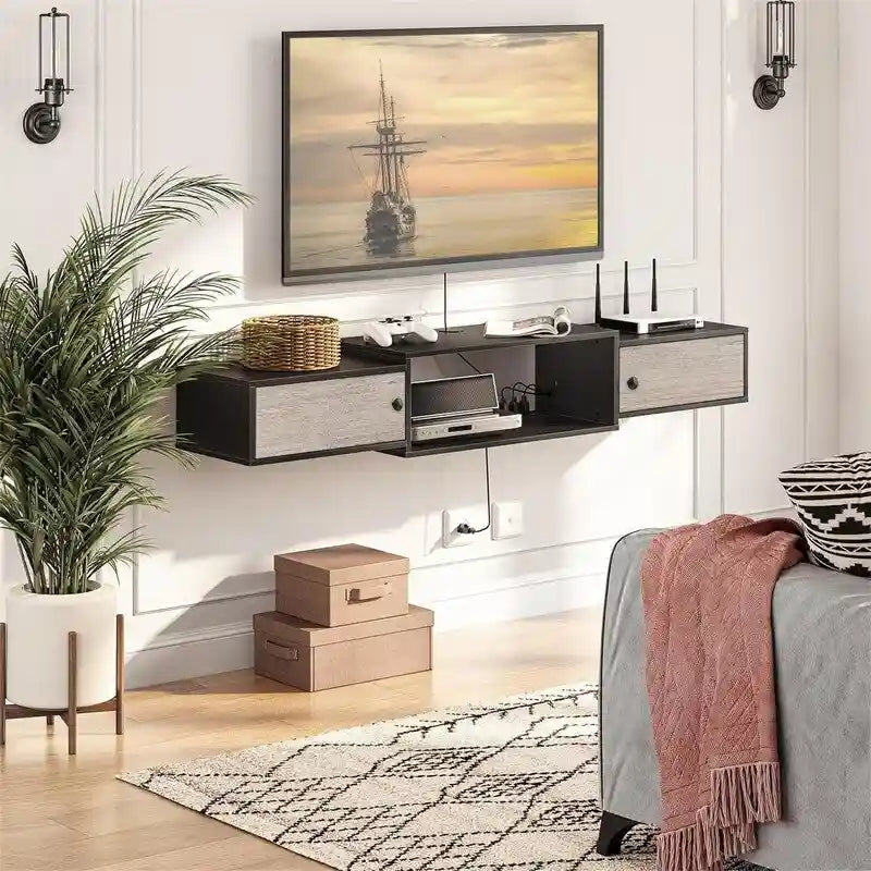 Mensola multimediale moderna da parete - 11.D x 55W x 7.9H