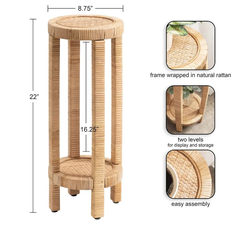 Tavolino da appoggio in rattan in stile moderno - 9x9x22