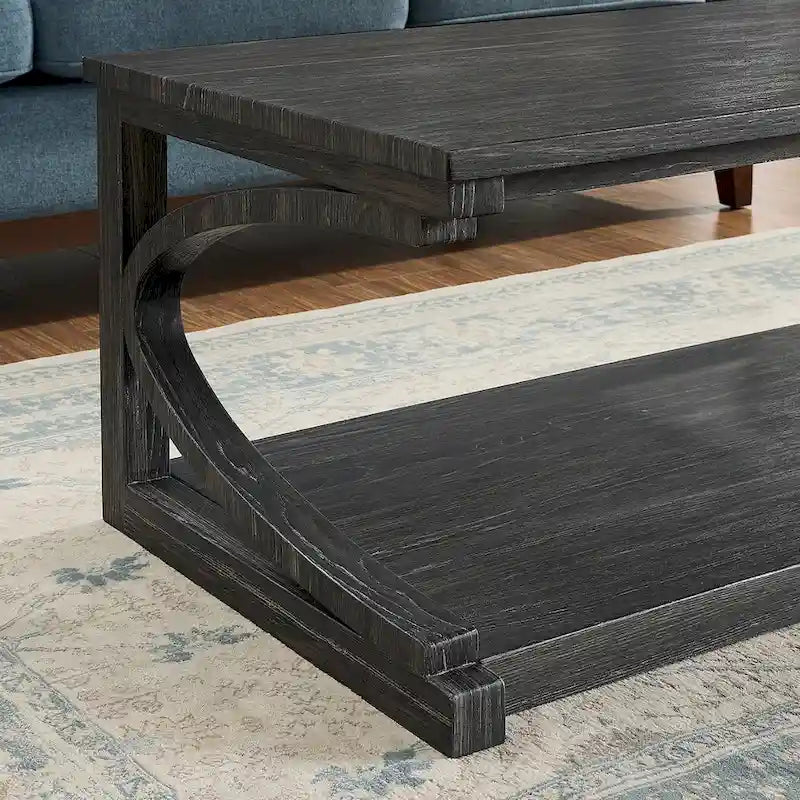 Tavolino da salotto unico in legno massello con ripiano contenitore